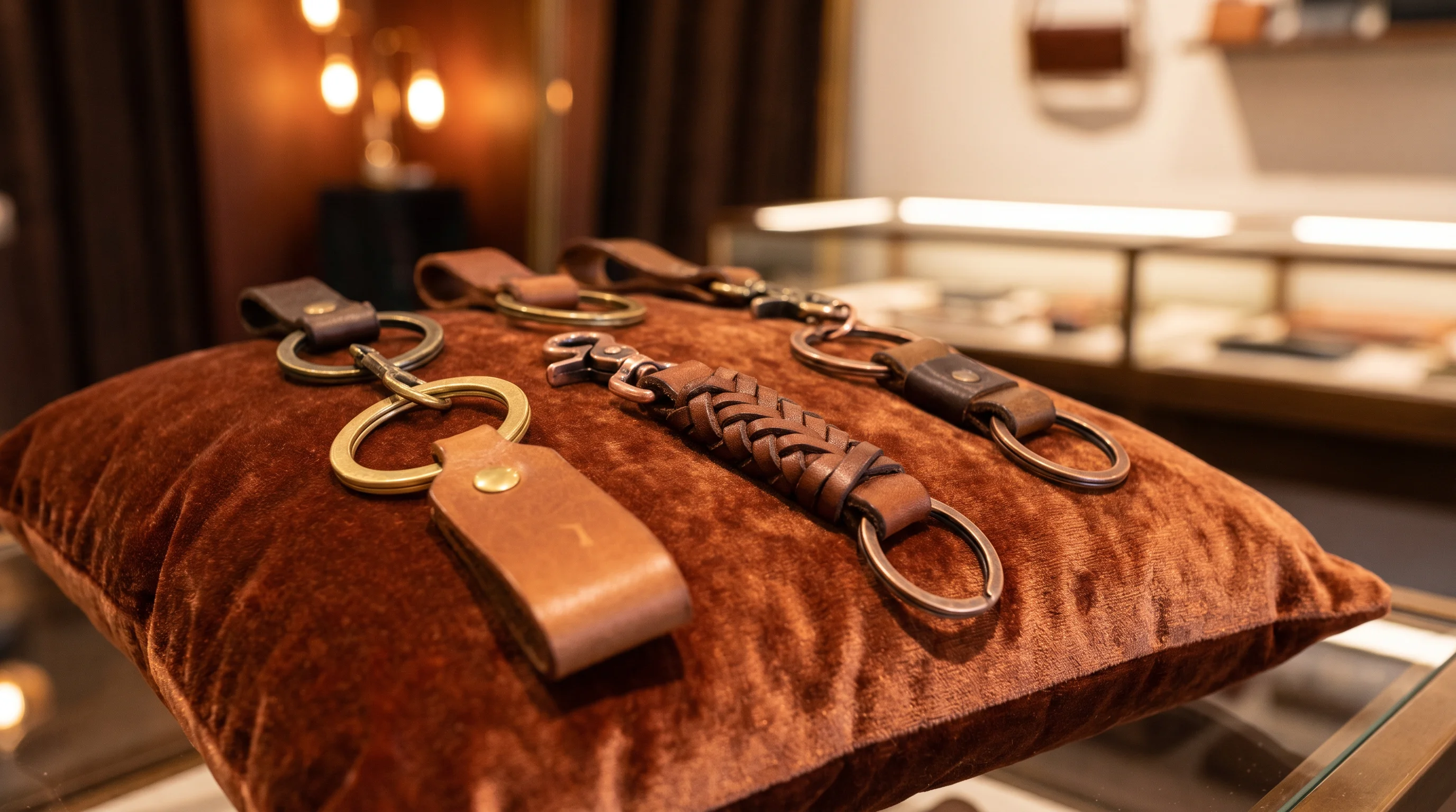 Premium Keychains on Velvet Display