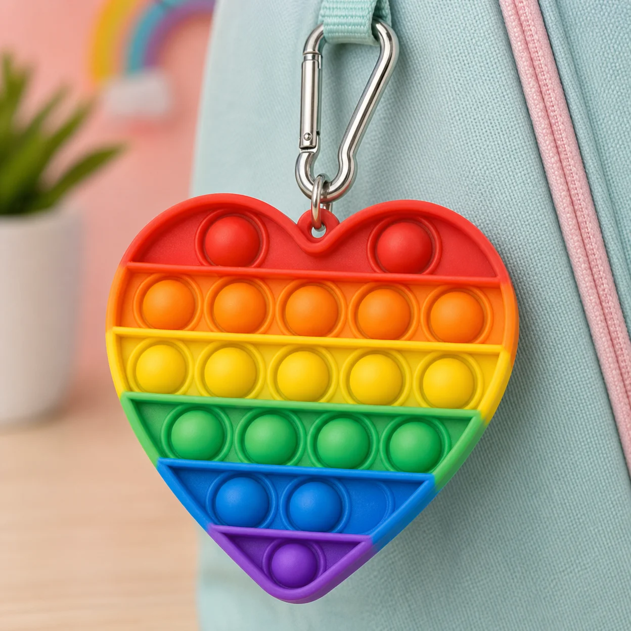 Rainbow Heart Pop-It Keychain